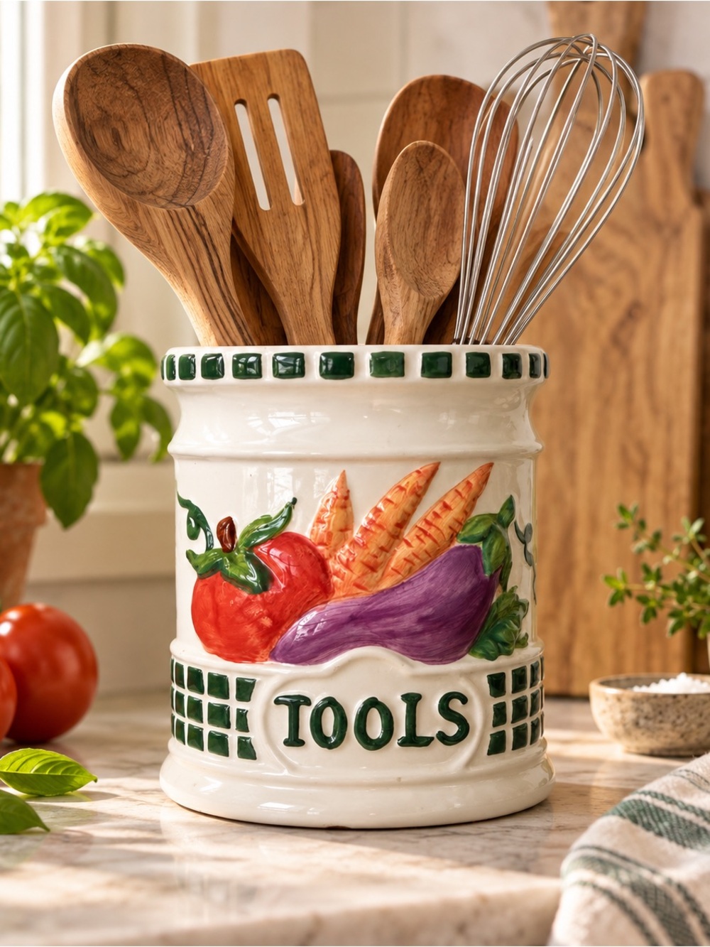 Vintage Himark Ceramic Tools Utensil Crock Vegetable Kitchen Holder